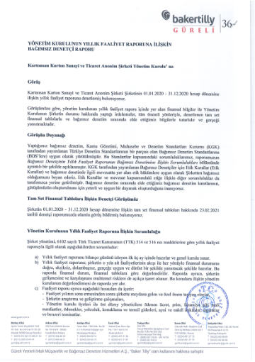Kartonsan Denetçi Raporu 2020
