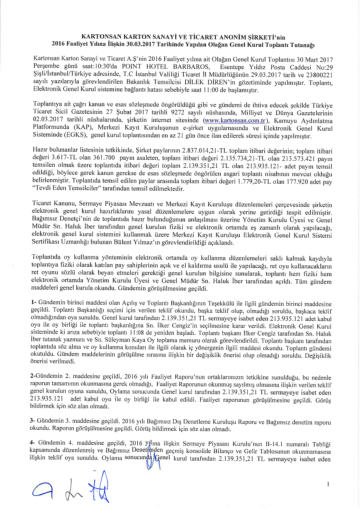 30/03/2017 Tarihli Olağan Genel Kurul Toplantı Tutanağı