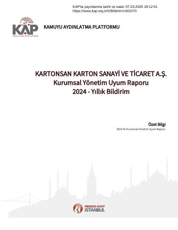 Kartonsan 2024 Yılı Kurumsal Yönetim İlkeleri Uyum Raporu Bildirimi