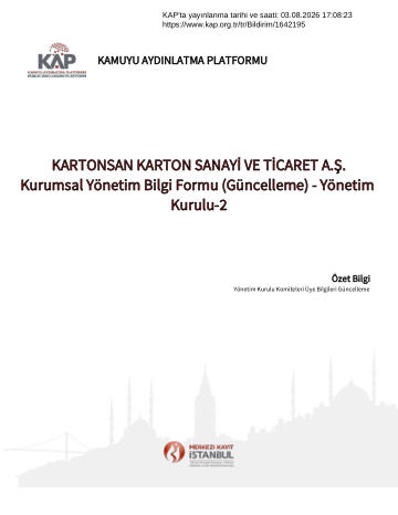 Özel Durum Açıklama Formu 2 - 03/08/2026