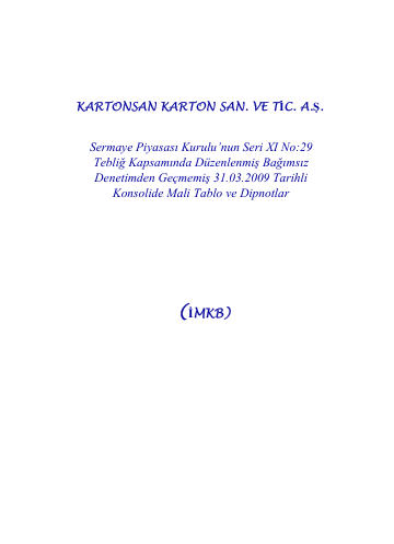 Mali Tablo ve Dipnotlar 03/2009