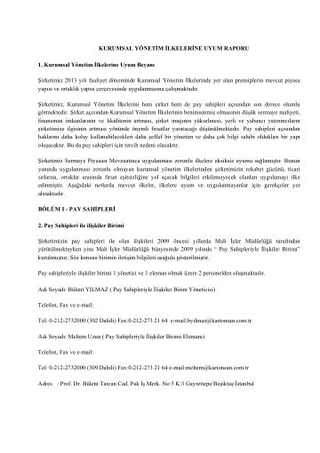 Kurumsal Yönetim İlkelerine Uyum Raporu 2013