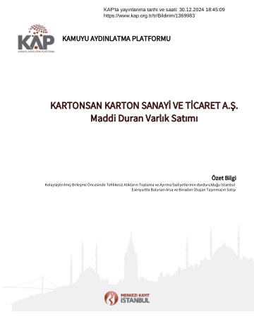 Özel Durum Açıklama Formu - 30/12/2024