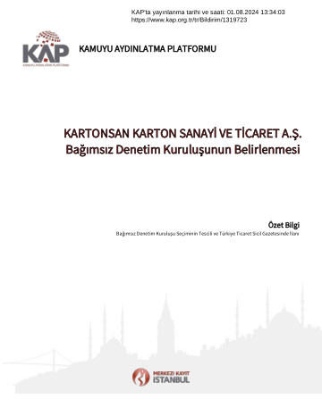 01/08/2024 Tarihli Özel Durum Açıklaması-Bağımsız Denetçi Tescil