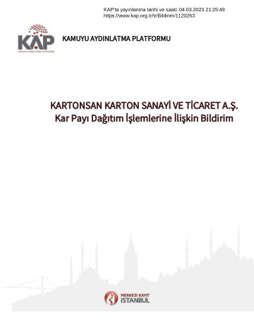 04/03/2023 Tarihli Genel Kurul Kar Dağıtım Bildirimi