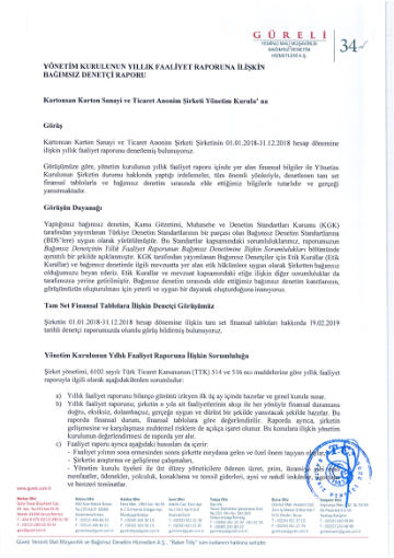 Kartonsan Denetçi Raporu 2018