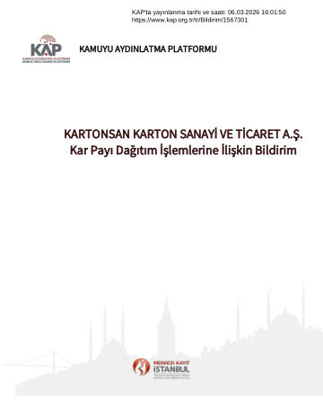 06/03/2026 Tarihli Özel Durum Açıklaması - Yönetim Kurulu Kar Payı Dağıtım Önerisi
