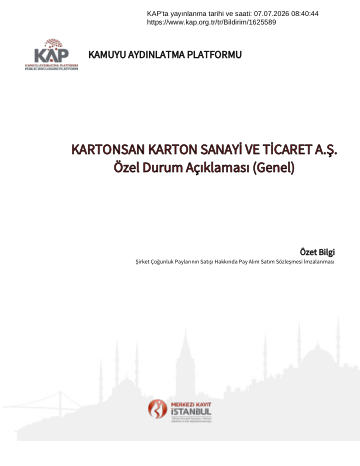 Özel Durum Açıklama Formu 1 - 07/07/2026