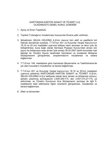 18/09/2007 Tarihli Olağanüstü Genel Kurul Gündemi