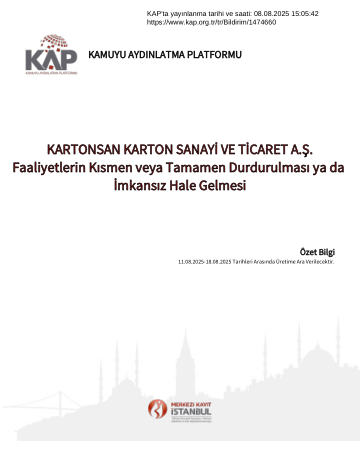 Özel Durum Açıklama Formu 08/08/2025