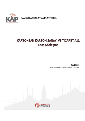 25.12.2020 Tarihli Kartonsan Esas Sözleşmesi