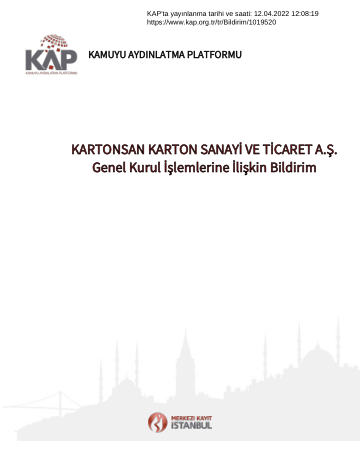 31/03/2022 Tarihli Genel Kurul Kararlarının Tesciline İlişkin Bildirim