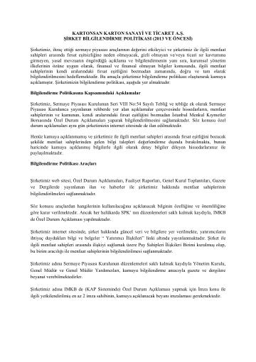 2013 Yılı Şirket Bilgilendirme Politikası