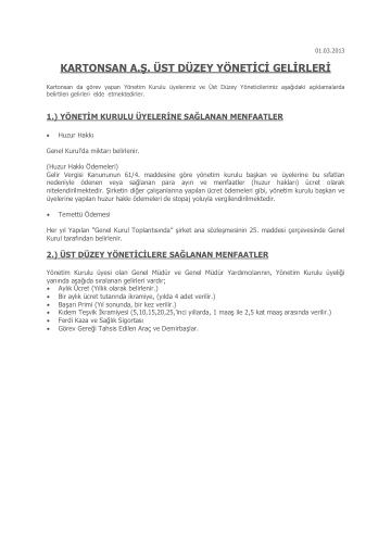 Yönetim Kurulu Üyeleri ve Üst Düzey Yöneticiler Ücret Politikası