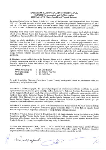 02/05/2012 Tarihli Olağan Genel Kurul Toplantı Tutanağı