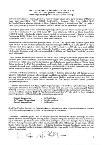 29/03/2013 Tarihli Olağan Genel Kurul Toplantı Tutanağı