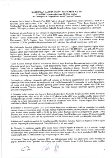 27/03/2014 Tarihli Genel Kurul Toplantı Tutanağı
