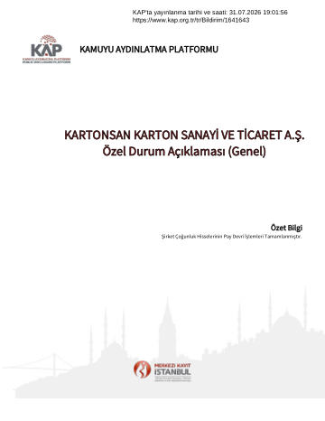 Özel Durum Açıklama Formu 1 - 31/07/2026