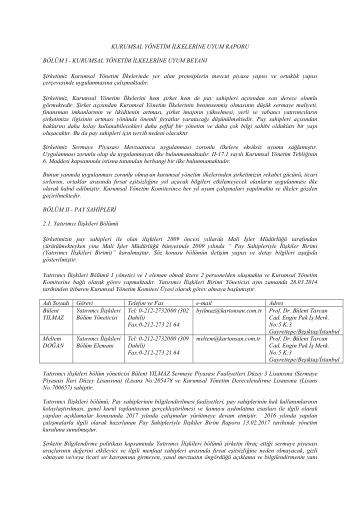 Kurumsal Yönetim İlkelerine Uyum Raporu 2017