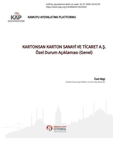 Özel Durum Açıklama Formu 2 - 31/07/2026