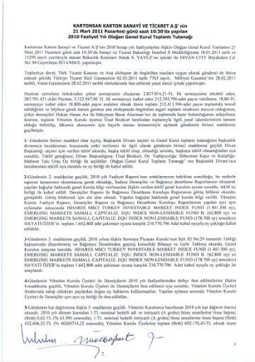 21.03.2011 Tarihli Olağan Genel Kurul Toplantı Tutanağı