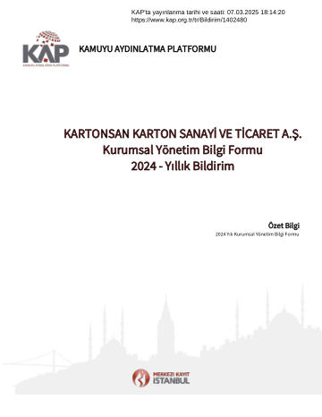 Kartonsan 2024 Yılı Kurumsal Yönetim İlkeleri Bilgi Formu Bildirimi