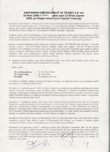 16.03.2006 Tarihli Genel Kurul Toplantı Tutanağı