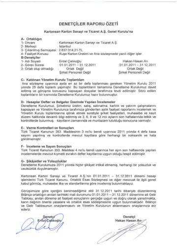 Kartonsan Denetçi Raporu 2011