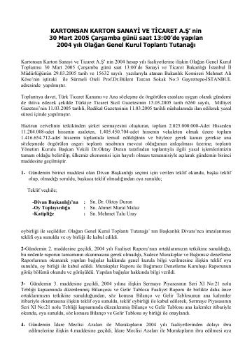 30/03/2005 Tarihli Olağan Genel Kurul Toplantı Tutanağı