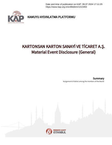 Material Event Disclosure Form 1 - 09/07/2024