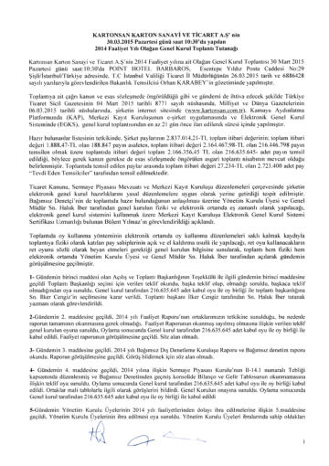 30/03/2015 Tarihli Olağan Genel Kurul Toplantı Tutanağı