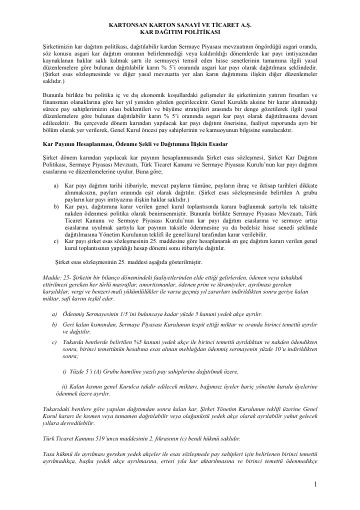 2014 Yılı Kâr Dağıtım Politikası