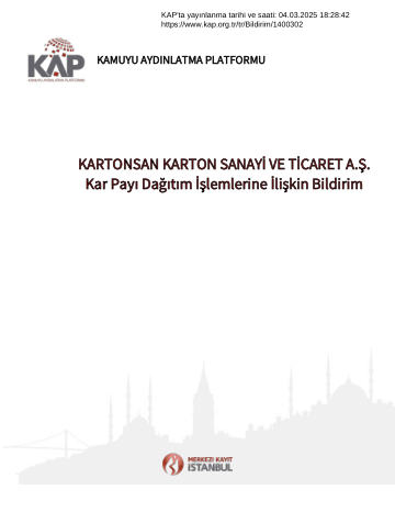 04/03/2025 Tarihli Özel Durum Açıklaması - Yönetim Kurulu Kar Payı Dağıtım Önerisi
