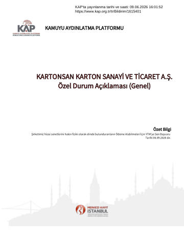 Özel Durum Açıklama Formu 1 - 09/06/2026
