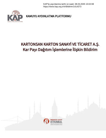 28/03/2025 Tarihli Kap Açıklaması - Kar Payı Dağıtılmayacağına İlişkin Bildirim