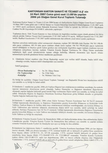 16.03.2007 Tarihli Genel Kurul Toplantı Tutanağı