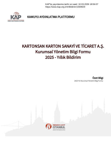 Kartonsan 2025 Yılı Kurumsal Yönetim İlkeleri Bilgi Formu Bildirimi
