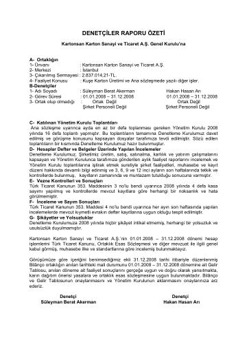 Kartonsan Denetçi Raporu 2008