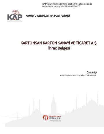 Kartonsan Onaylı İhraç Belgesi ve Eki 29/04/2025