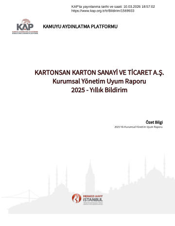 Kartonsan 2025 Yılı Kurumsal Yönetim İlkeleri Uyum Raporu Bildirimi