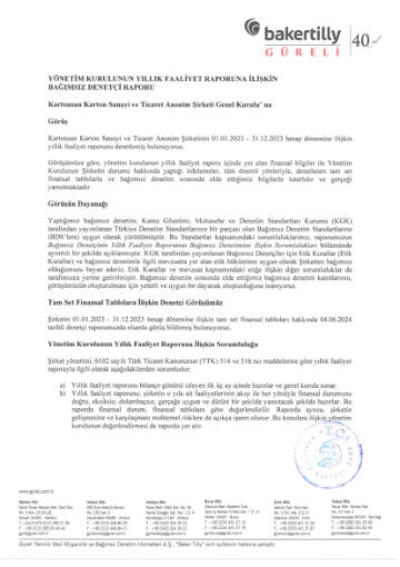 Kartonsan Denetçi Raporu 2023