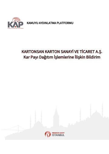 30/03/2021 Tarihli Genel Kurul Kar Payı Dağıtımına İlişkin Bildirim