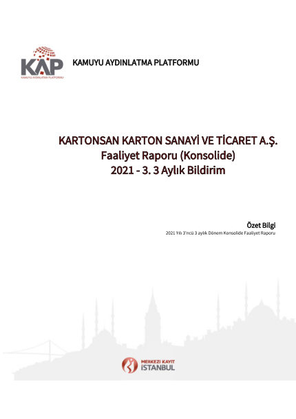Ara Dönem Konsolide Faaliyet Raporu 2021-3