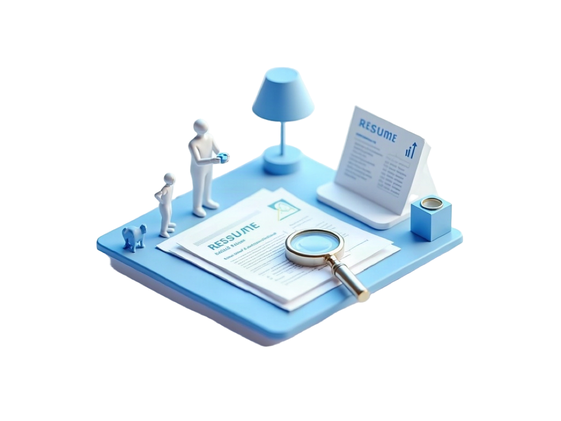 CV review desk — isometric miniature